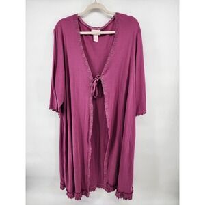 Serenada Plum Lace Trim Ruffle Hem Tie Front Robe Cardigan 1X 18/20W